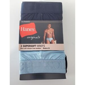Hanes Originals Ultimate Men's Super Soft Briefs 3pk Mod Fit - Blue/Black XL NEW
